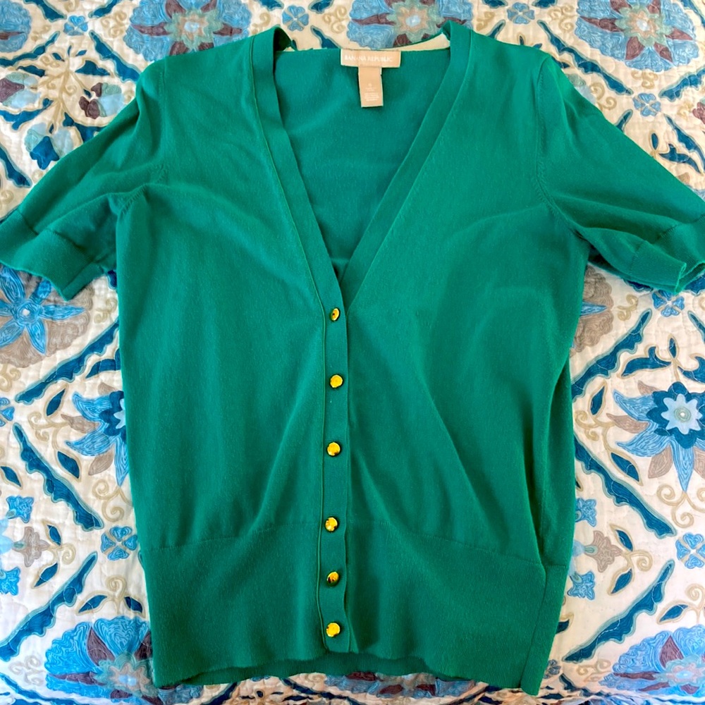 EUC Banana Republic Short-Sleeved Emerald Green Cardigan